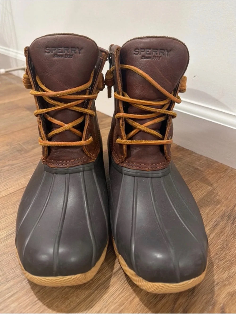 Sperry Two-Tone Brown Duck Boots with Tan Laces